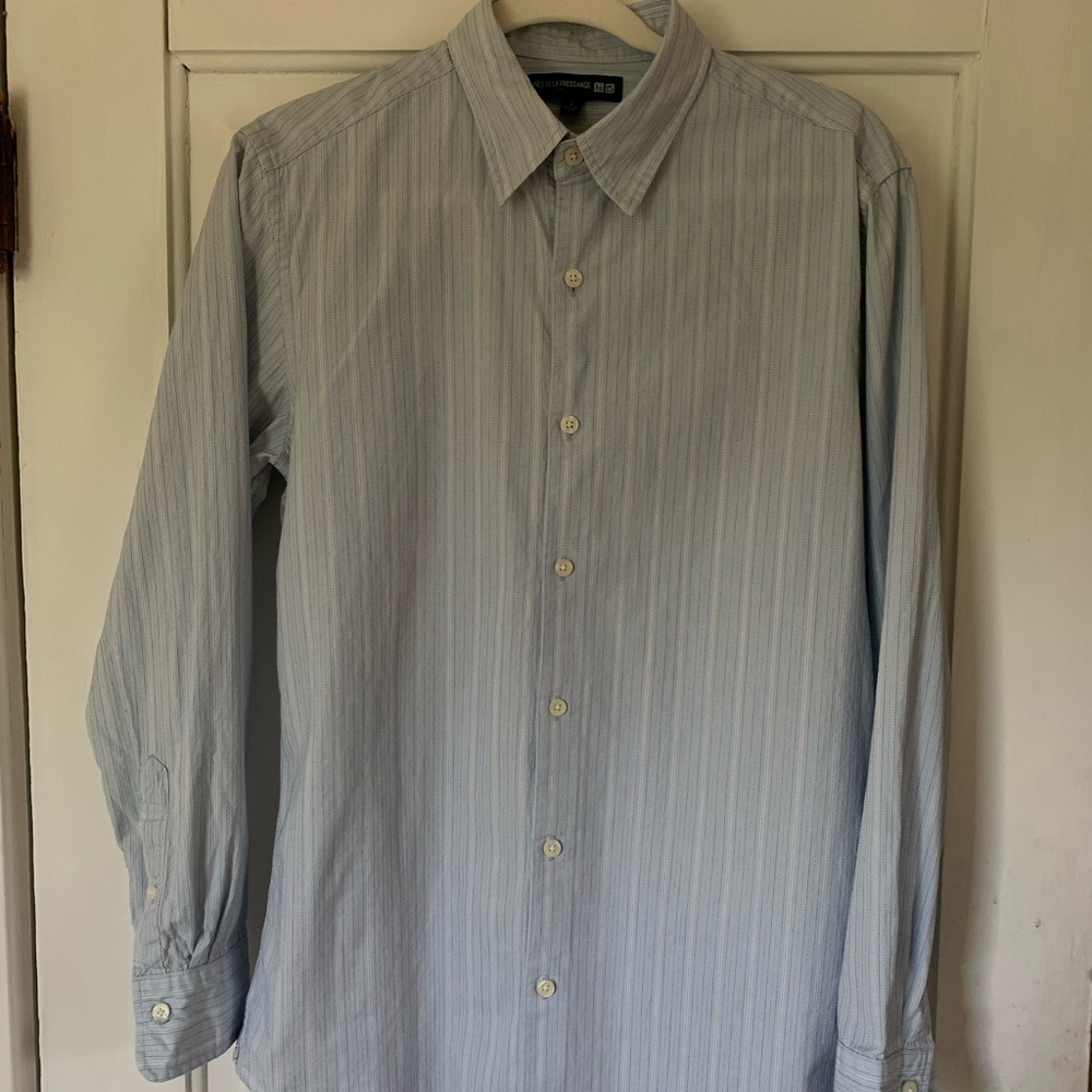 Uniqlo Blue Dress Shirt with Vertical Stripes